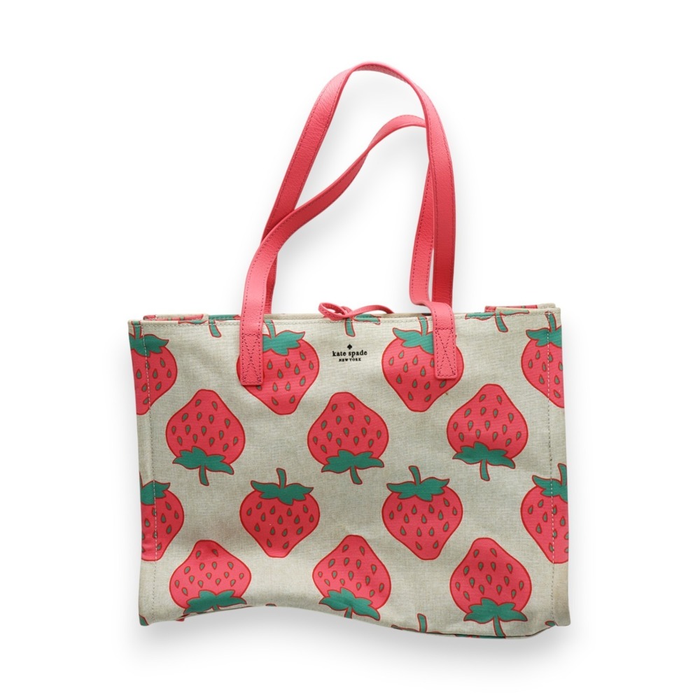 Kate‎ Spade STRAWBERRY MEGA SAM Canvas Tote Picnic with Wallet 14.5"x 11"x4.5"